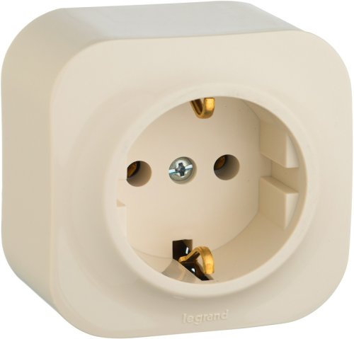 Розетка с заземлением накладная Legrand Quteo 1-м. слоновая кость картинка